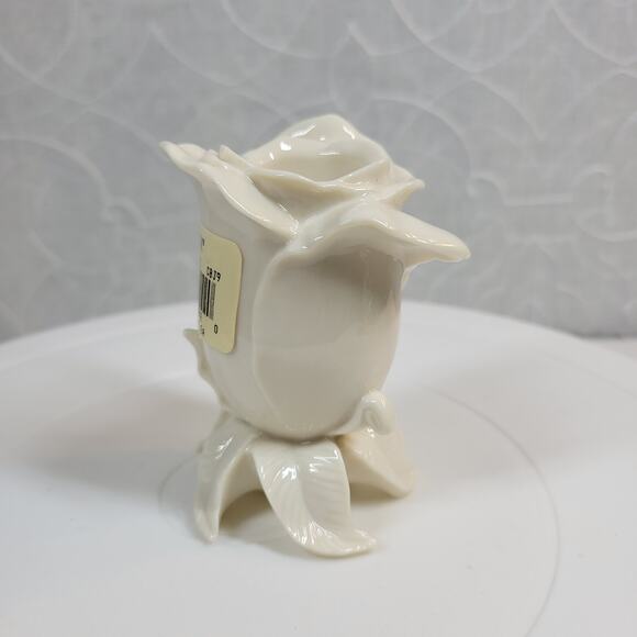 Vintage Lenox White Rose Bud Ceramic Candlestick 3" Ivory Glossy Candle Holder - Picture 8 of 12